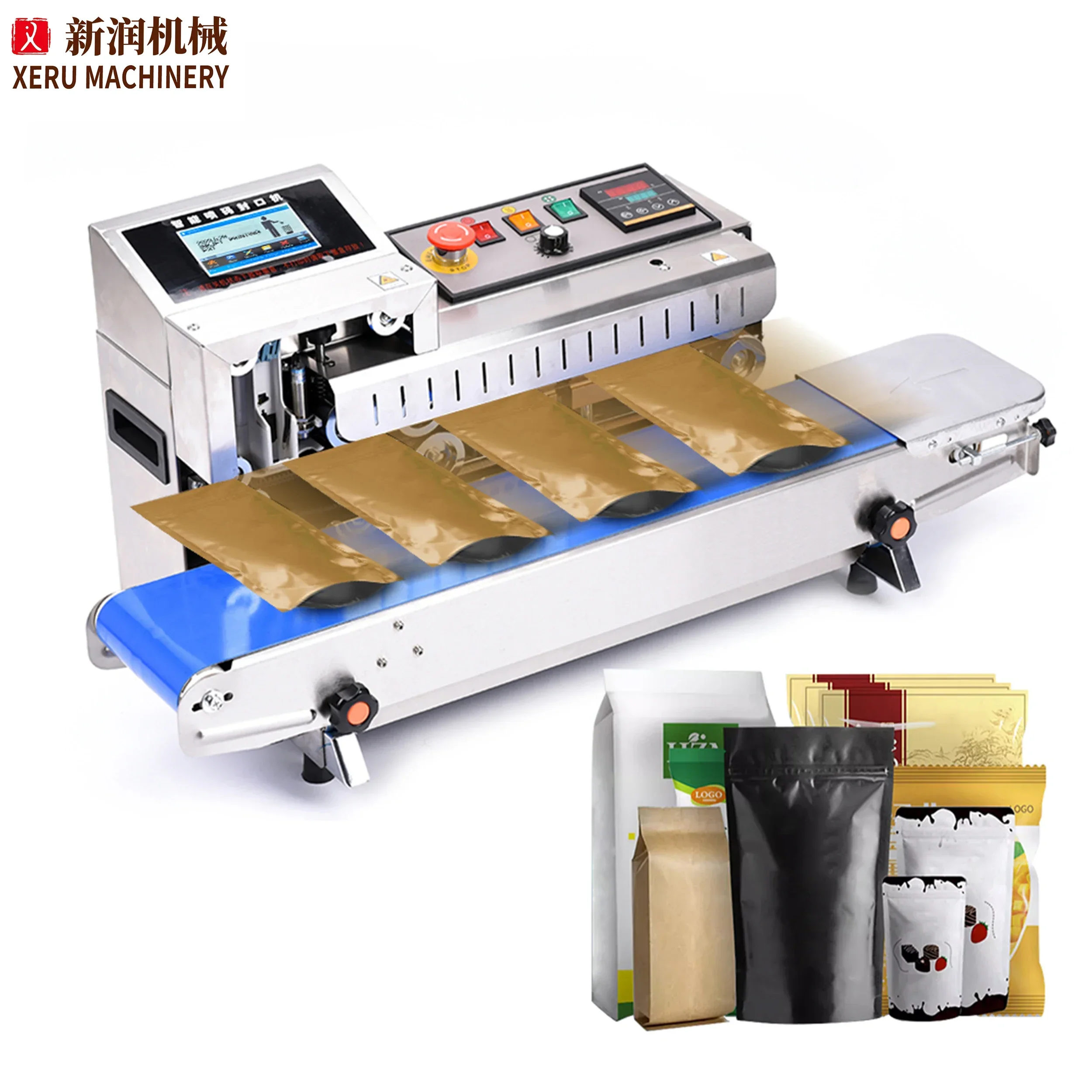 Plastic Bag Band Sealer Expiry Date Qr Coding Continuous Sealing Machine With Inkjet Printer