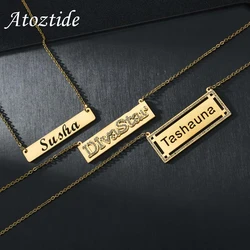 Atoztide Personalized Custom 2 Sides Name Zircon Necklaces for Women Stainless Steel Pendant Link Chain Christmas Jewelry Gift