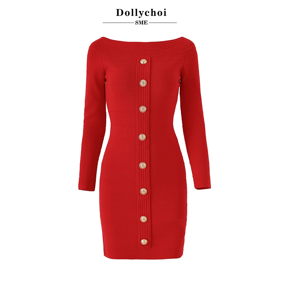 Lucky Chinese Red Knitted Dress Women, Off Shoulder Long Sleeve, Shoulder Drop, Sexy Fashion Medium Length Dress, Physical Image