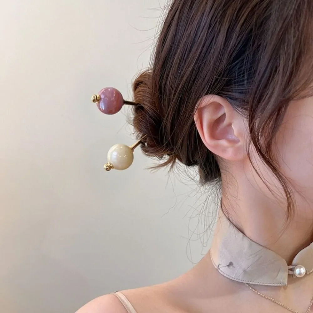 Modern Chinese Style Round Ball Metal Hairpin Advanced Sense Fresh Panfa Artifact Simplicity Alloy Hair Clip Headdress Stick