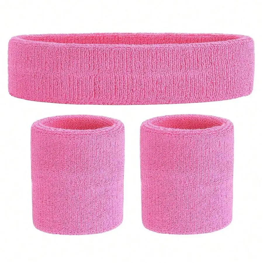 

Sports Sweatband Set Terry Cloth Headband And Wristbands Moisture Absorbing