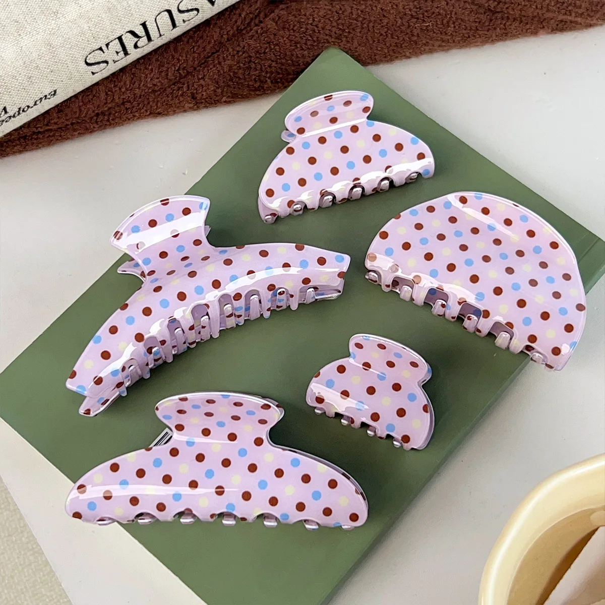 Pince à cheveux coréenne à pois, pince à griffes douce et mignonne pour filles, accessoire polyvalent rose pour chignon