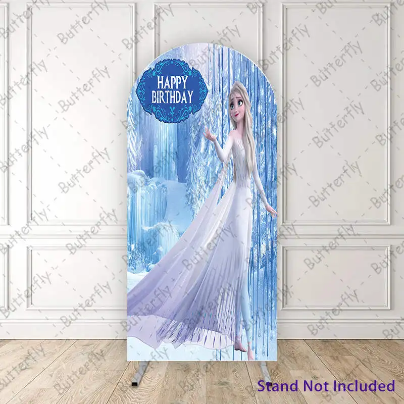 

Frozen Dreamy Snow Forest Elsa Princess Custom Disney Arch Photo Backdrop Cover Girls Happy Birthday Party Background Decoration