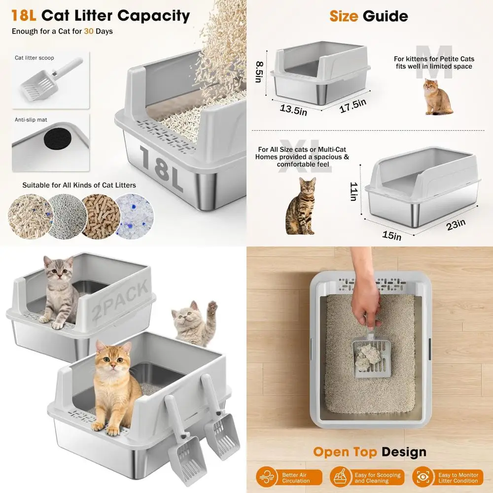 

High-Sided Metal Cat Litter Box with Lid, Odor-Resistant and Easy to Clean for Small Cats, Anti-Leakage Design, Includes Scoop