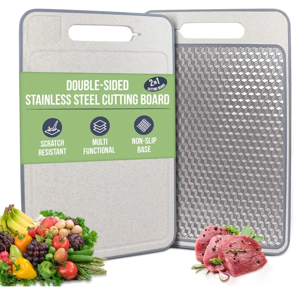 

Двусторонняя разделочная доска из нержавеющей стали для кухни — разделочная доска из нержавеющей стали 304/пшеничной соломы из полипропилена для мяса, фруктов, овощей, N