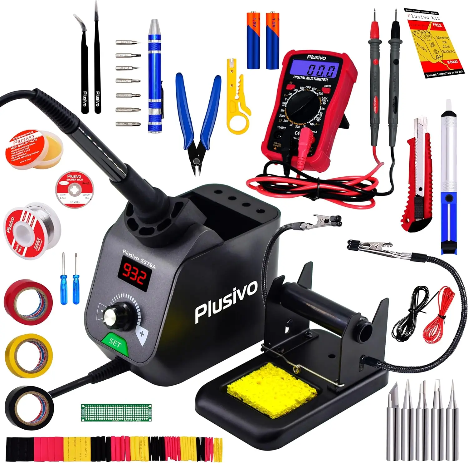 

Цифровая паяльная станция с паяльником 60 Вт, мультиметром, 5 насадками и аксессуарами для ремонта электроники