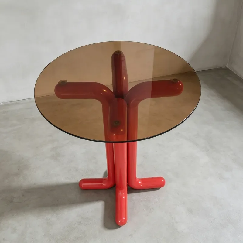 Modern Minimalist Round Dining Table Tempered Glass Top Small Apartment Furniture Medieval Style Cafe Milk Tea Shop Decor