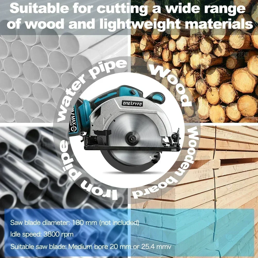 Brushless 7Inch 180MM Electric Circular Saws Cordless Adjustment for Woodworking Cutting Machine Tool For Makita 18V Battery