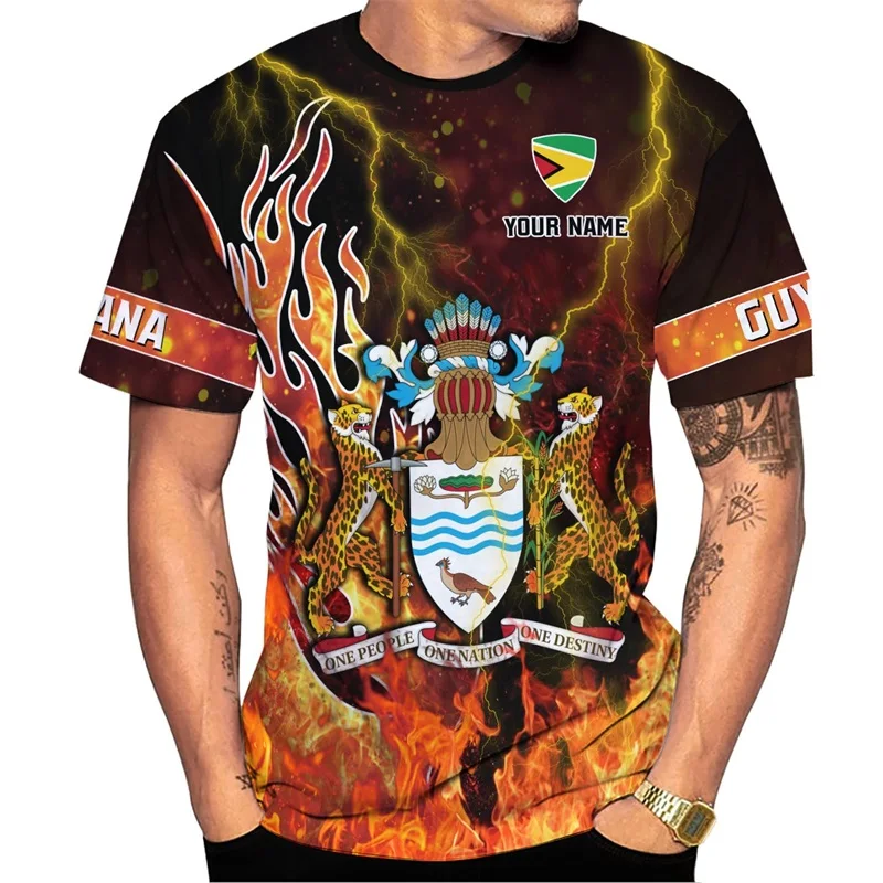 3D Print Personalized Guyana Tee Shirts For Men Guyanese Coat Of Arms National Flag T-Shirt New In Mens Short Sleeve T Shirt Top