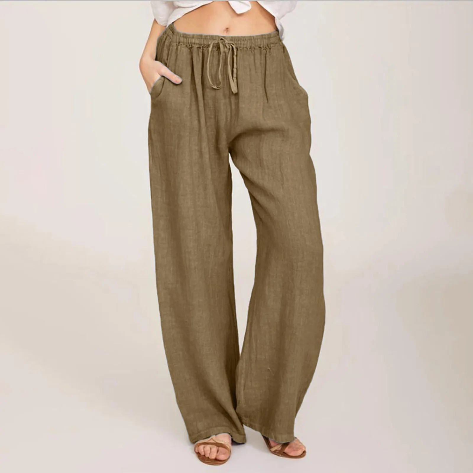 

Women's Casual Solid Color Tether Loose Yoga Trousers Womens Cropped Pants Casual