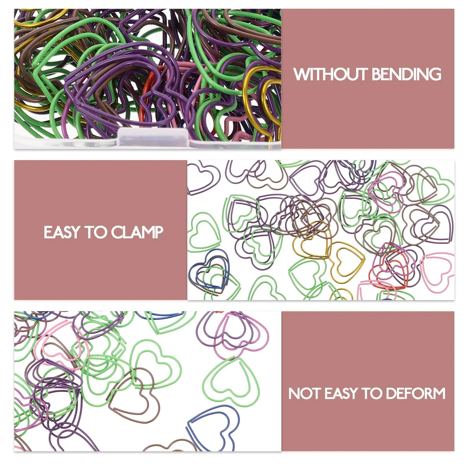 50 Pcs Love Paper Clip File Clips Decorative Heart-shaped Household Multicolor Cute Plastic Creative Smooth Surface