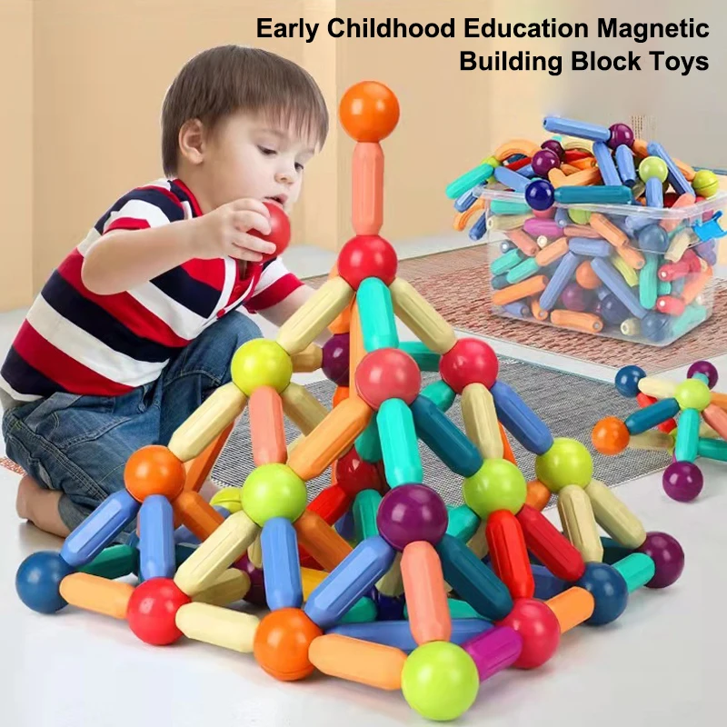 Set di cubi magnetici per blocchi di costruzione Educazione precoce Puzzle per lo sviluppo del cervello Giocattolo creativo con asta magnetica per bambino