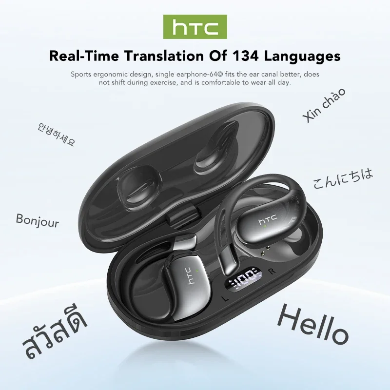 【HTC NE57】 Bluetooth V6.0 Earphones AI Translator Earbuds OWS Sport Wireless Headphones Comfort Earhooks Long Life with Mic