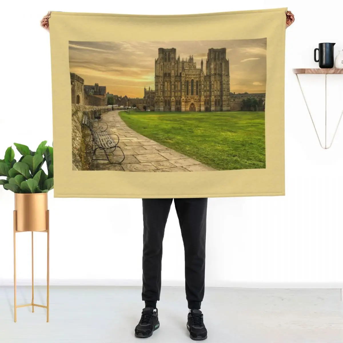 Wells Cathedral at Sundown Throw Blanket Beach bed plaid Weighted Nap Travel warm winter Blankets