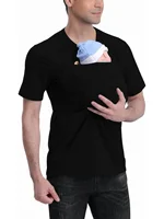 Camiseta Canguro de Interacción Padre-Hijo para Hombre, Manga Corta, con Bolsillo Porta Bebé, Estilo Casual para Papá