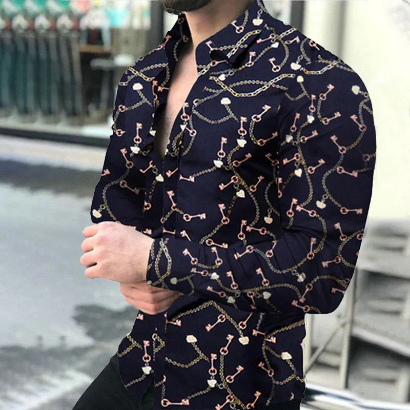 

Men's clothing Spring and Autumn vintage men's 3D fashion men's shirt long sleeved shirt casual street men's top