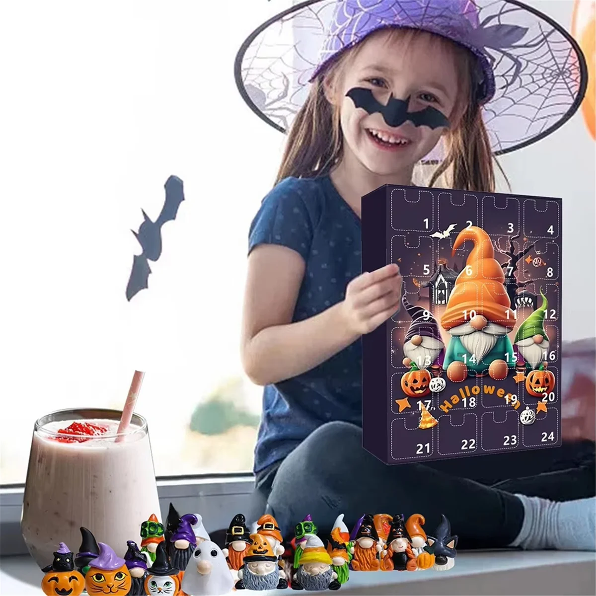 A008 Halloween Dwarf Ornament Advent Calendar Box Gnome Figures Countdown Calendar Dwarf Dolls Calendar Gift Box Gift A