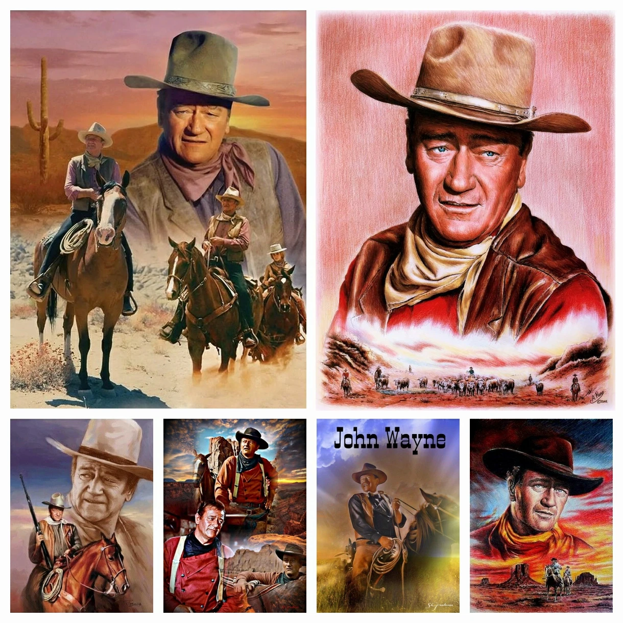 

Cowboy John Wayne 5D DIY Diamond Painting Embroidery Set Cross Stitch Crafts, Full Drill Square Round, Family Mural Home Decor