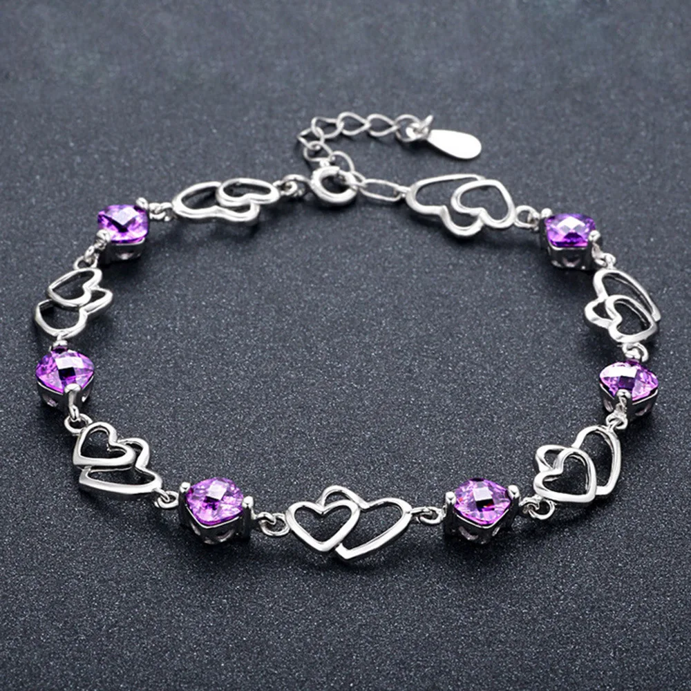 925 Sterling Silber Armbänder 5A Zirkon Herz für Damen Einfacher Hochzeitsschmuck Verlobungs-Charm Accessoires Mode Geschenke Party