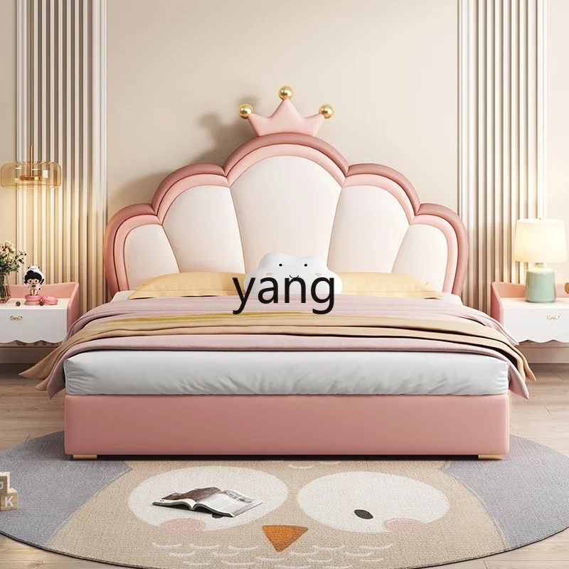 LTT simple modern solid wood girl bedroom dream girl crown large capacity storage leather bed