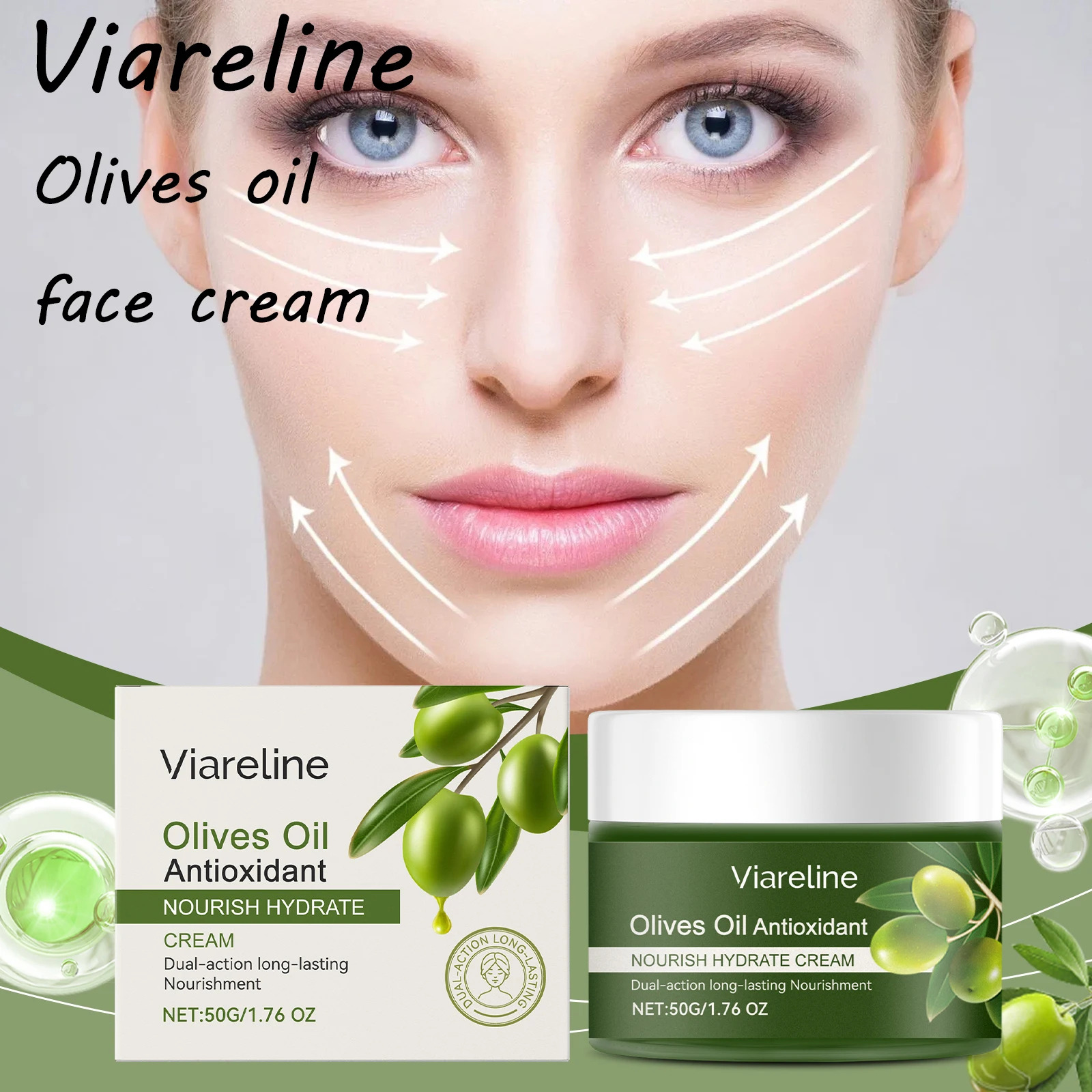 

Viareline Olives Oil Face Cream Moisturizing Enhance Skin Elasticity Anti-aging Improve Roughness Softening Soothing Face Cream