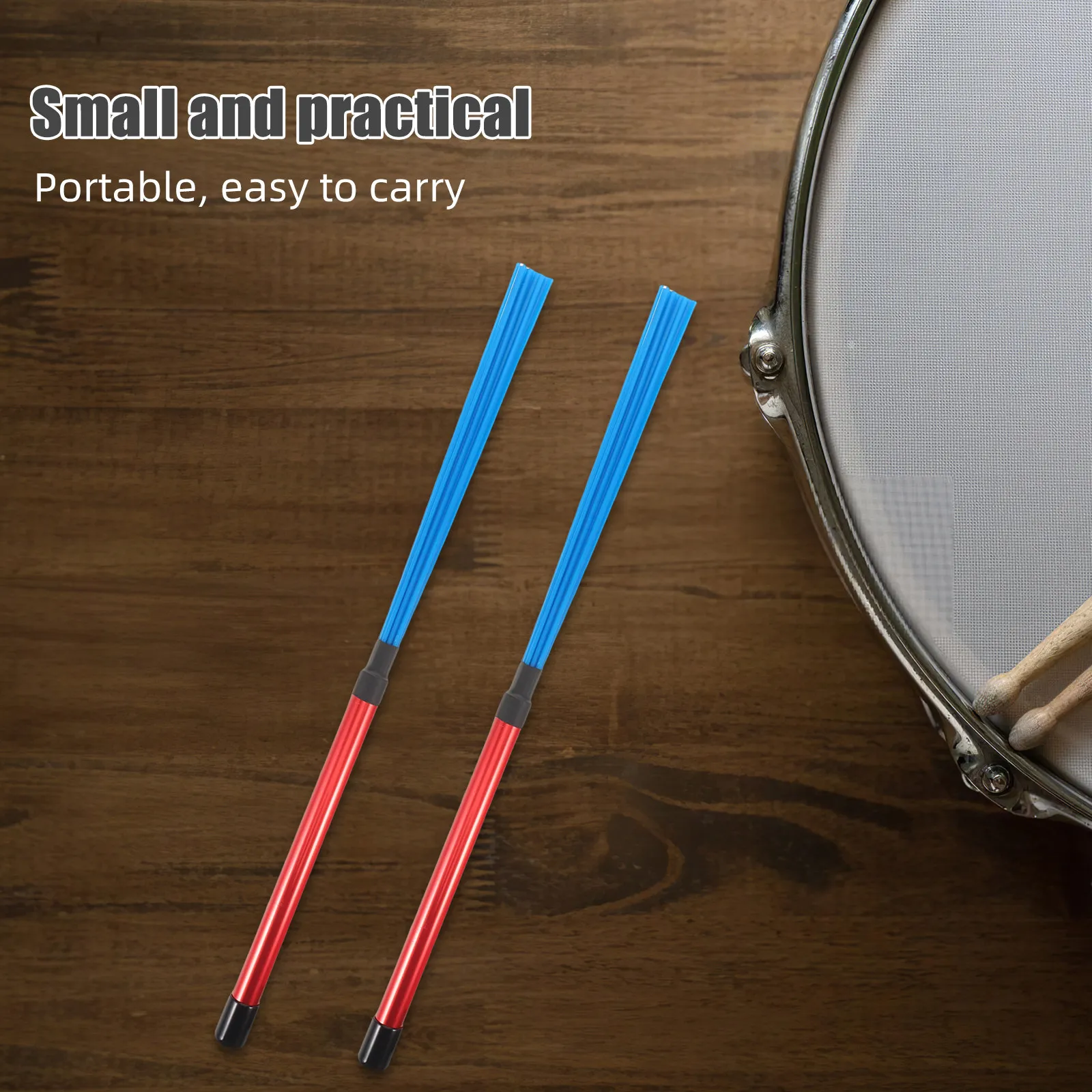 2Pcs Jazz Drum Brushes Nylon Brush Sticks Aluminum Alloy Bundle Rod Red Handle Blue Nylon for Cajon Snare Drum Percussion