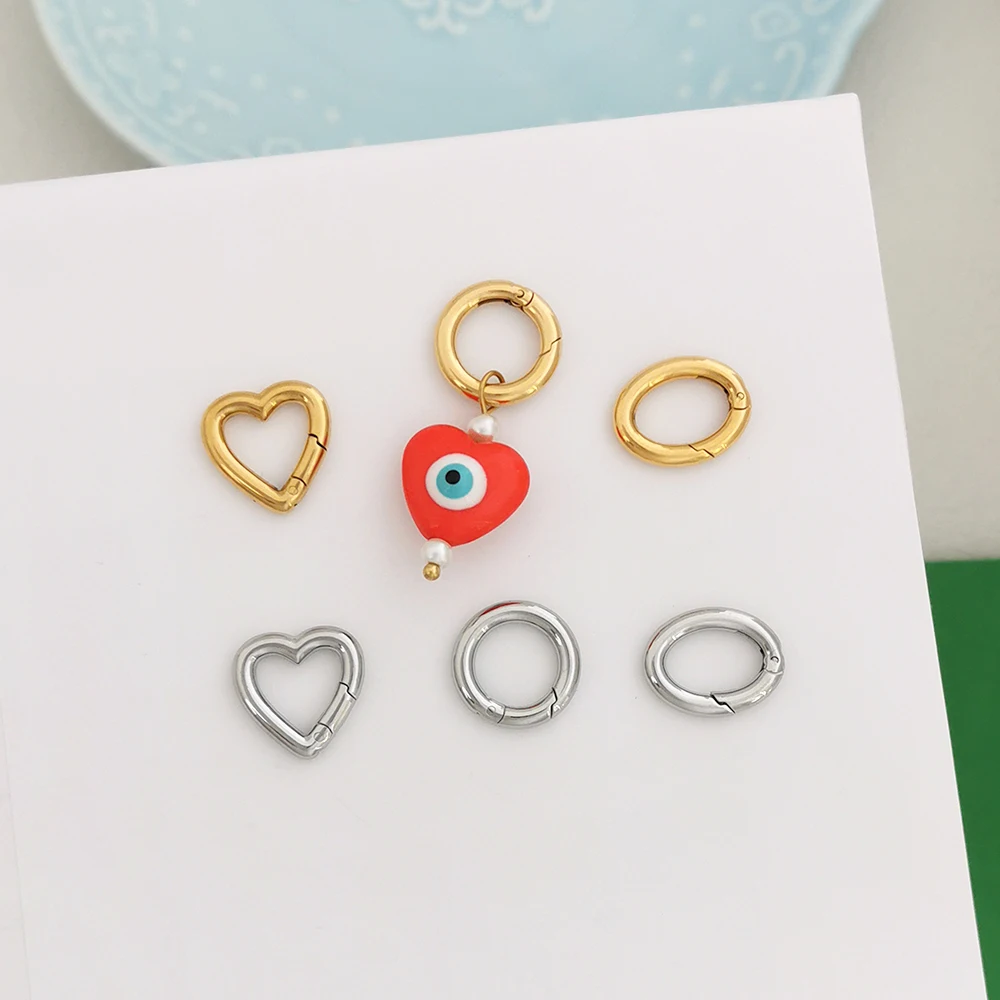 QMHJE Stainless Steel Round Clasp Charm Pendant Connetor Heart Oval Necklace Bracelet Basic Buckle Gold Silver Color Wholesale