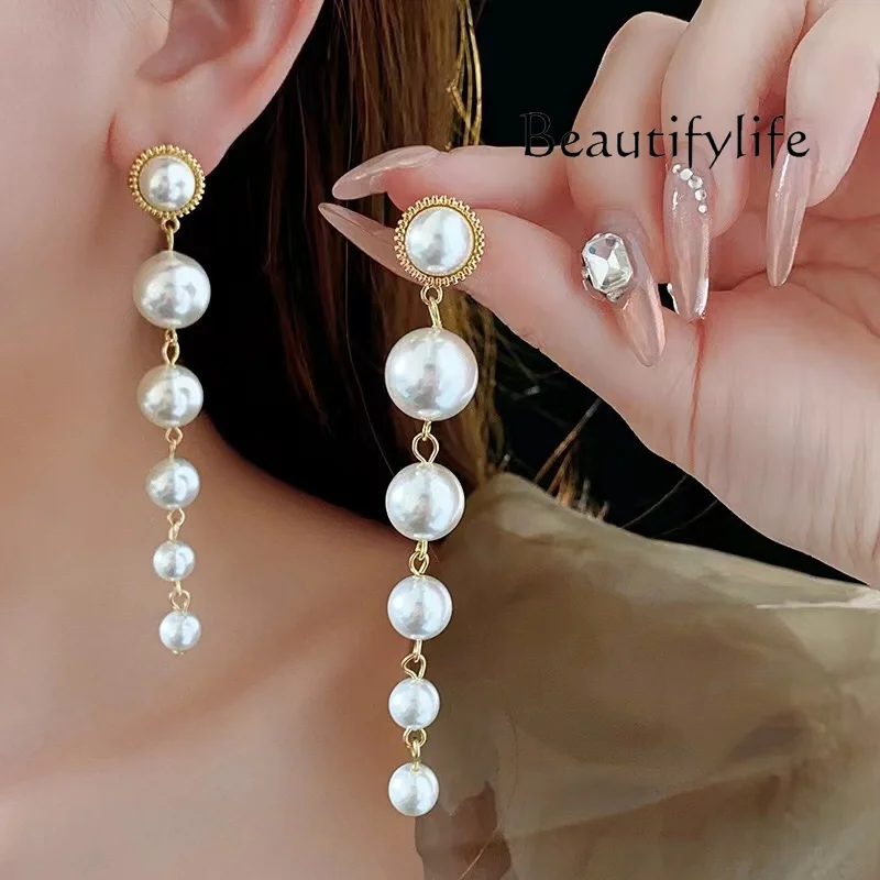 Long tassel pearl earrings light luxury high-end holiday gifts designer exquisite and versatile