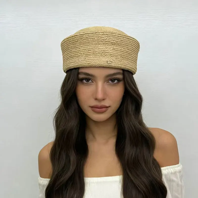 Classic 100% Natural  Raffia Berets Fashion Pillbox Hat Circle Concave Top Berets French Summer Sun Hats Wedding Luxury Fadora