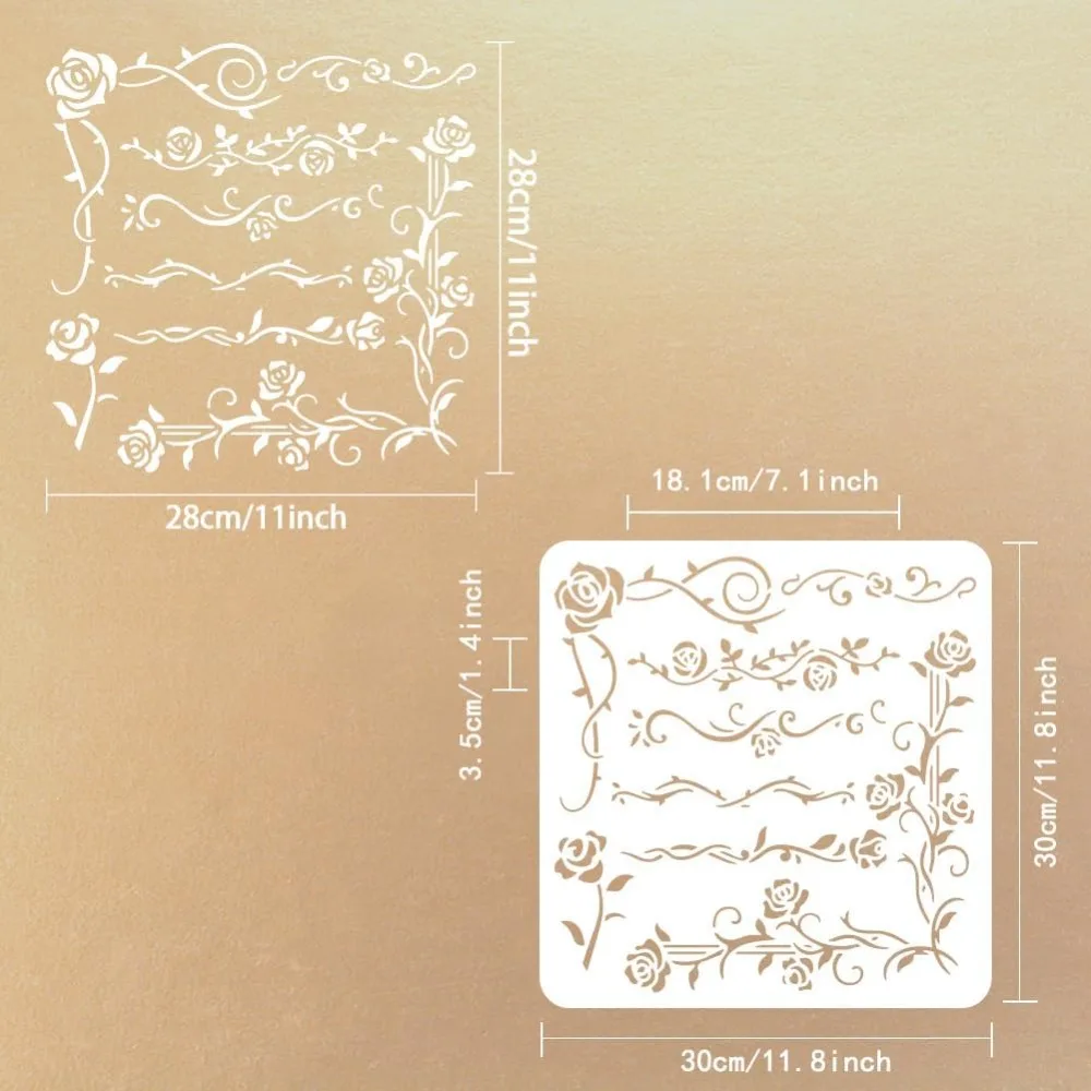 Rose Vine Painting Stencil 11.8x11.8 inch Vine Border Drawing Rose Flower Plant Theme Craft Stencil making kit
