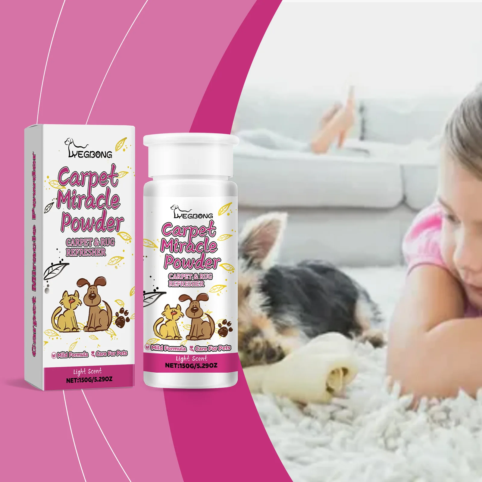 

YEGBONG Carpet Deodorizing Powder - Pet Odor Eliminator, Carpet Cleaner, Safe for Pet Areas, All Carpet Materials