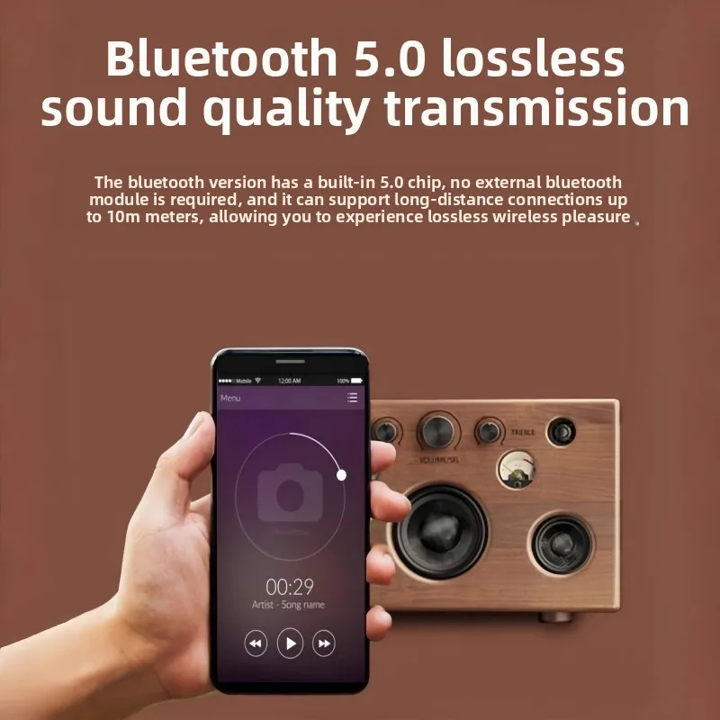 

Ретро-колонка из массива дерева с Bluetooth, аудиофильского класса, для дома и гостиной, портативная, с высоким качеством звука и мощным сабвуфером.