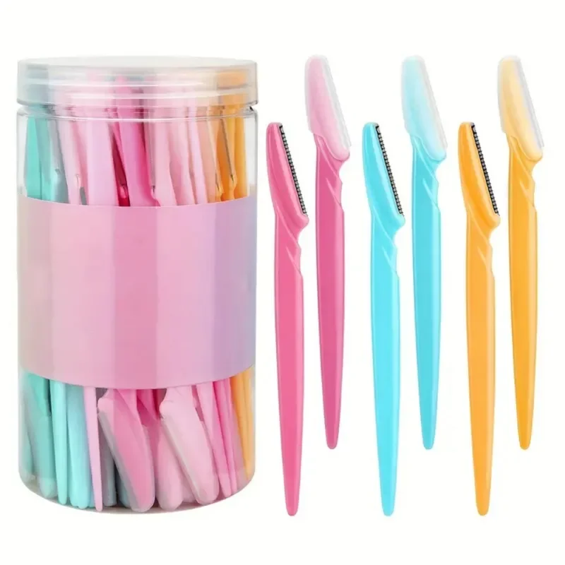 30 unidades/garrafa de lâminas de sobrancelha com recipiente, aparador de sobrancelhas faciais em estojo, remoção de pelos, lâminas seguras, ferramentas de corte