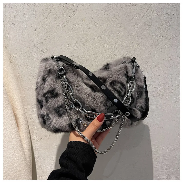 2022 nowych kobiet drukowane Leopard torby na ramię futro kobiet torebki wełniane zimowe torby crossbody 4 kolory Drop Shipping