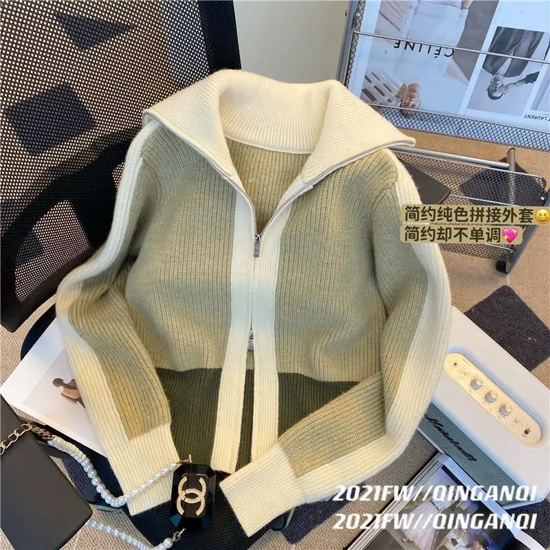 Zipper sweater cardigan female spring 2023 new women solid fashion design small Japanese loose cardigan sweater female top