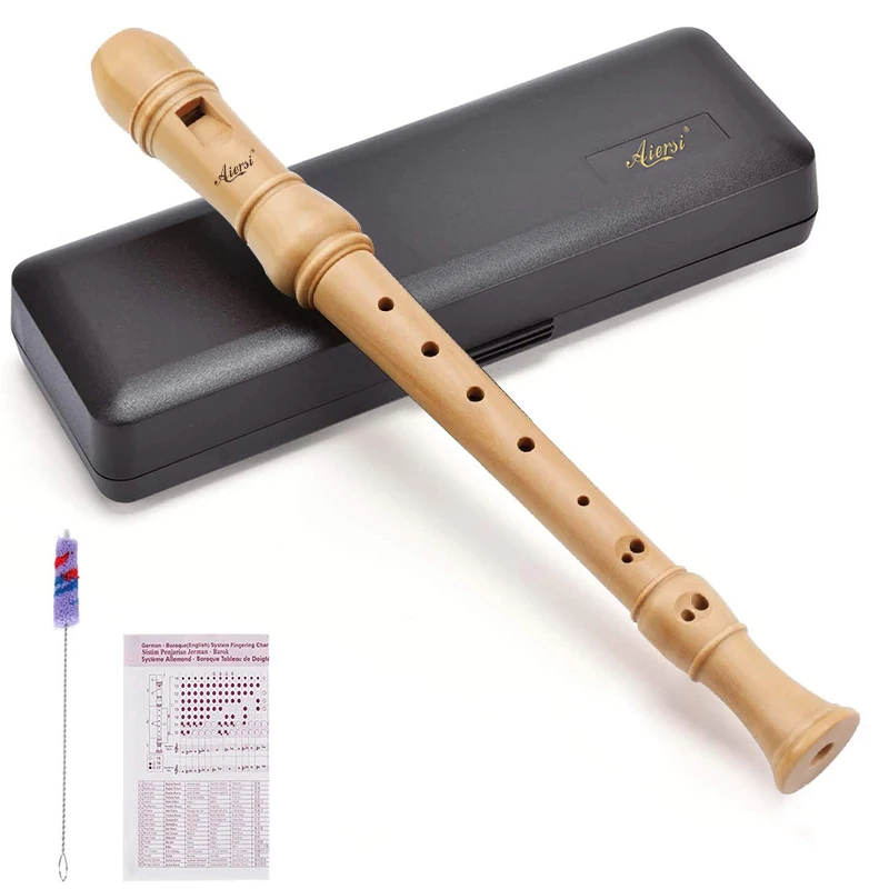 Aiersi-German Style Blockflute with Hard Case, Maple Wood, Professional C Key, Soprano Recorder Flute