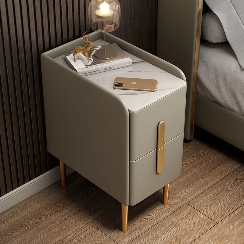 

Solid Wood Slate Leather Minimalist Modern Mini Bedside Table Bedroom Intelligent Internet Celebrity Light Luxury Ultra-narrow B