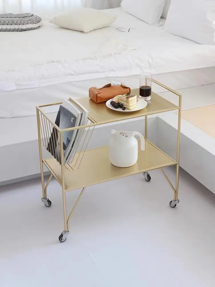 Nordic Movable Metal Trolley for Dining and Living Room, Simple Design Metal Storage Rack