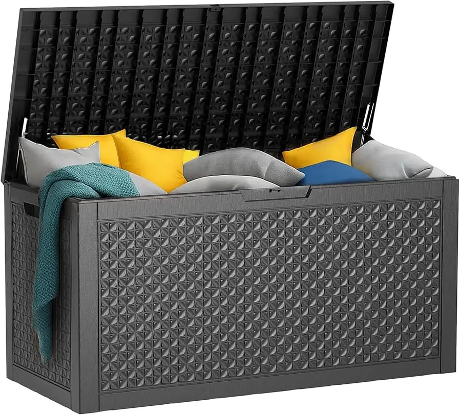 

100 Gallon Resin Deck Box, Lockable Patio Outdoor Storage Box for Furniture, Garden Tools and Tools Storage, Waterproof Outside