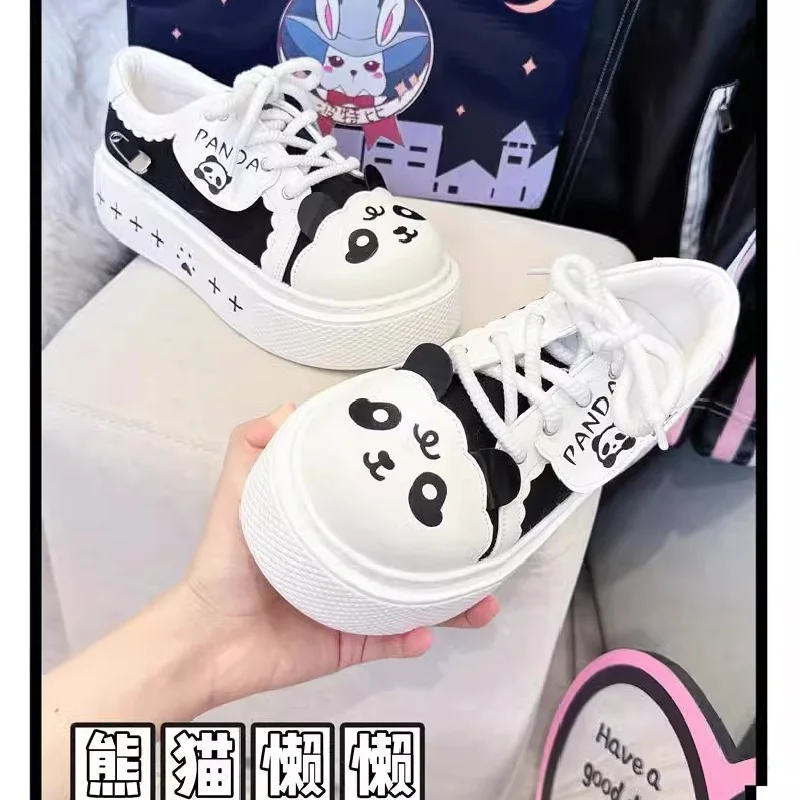 Versatile Thick soled Canvas Shoes for Daily Use Kawaii Sweet Loli Tea Party Single Shoes Cute Panda Shoes