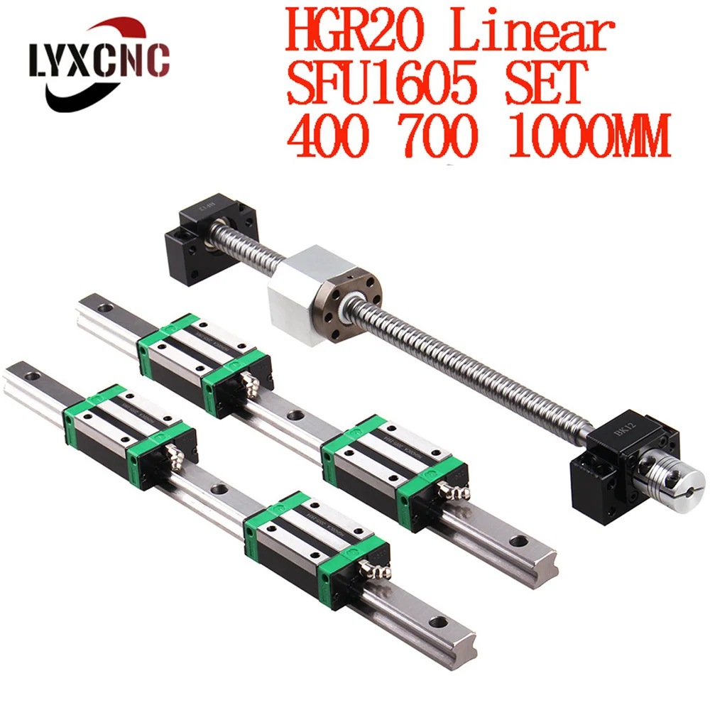 HGR20 Square Linear Guide + 4pcs HGH20CA  400mm  700mm 1000mm Ballscrew SFU1605-400/700/1000mm BK/BF12 Coupling CNC Parts EU RU