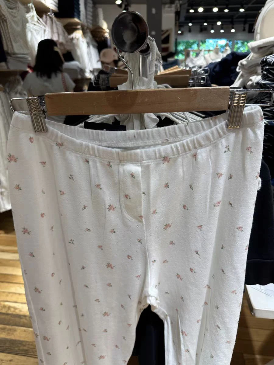 Pantalones de chándal rectos con ojales florales rojos para mujer, pantalones casuales de algodón de cintura alta, pantalones largos de pijama Vintage para el hogar dulce, Y2k, otoño