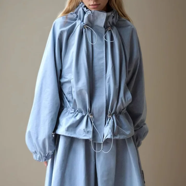

SuperAen Japan Niche Bud Jacket Топ Женское новое свободное пальто с воротником-стойкой и завязками с высокой талией