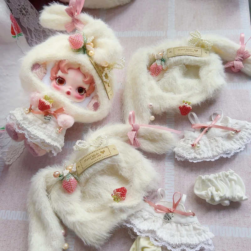 Sp terceira geração abraço fantasma roupas de bebê crâniopanda morango roupas de bebê conjunto artesanal 10cm coelho orelha cabeça capa roupas