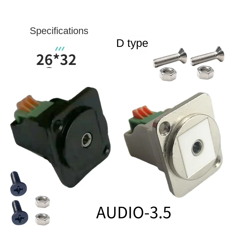 D-type audio 3.5 headphone with straight plug female to female, with fixed nut module, black and silver