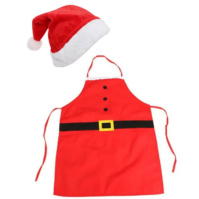 Christmas Party Cosplay Santa Claus Costumes Red Hat Apron Set Adults Funny Home Aprons Accessories Christmas New Year Gifts