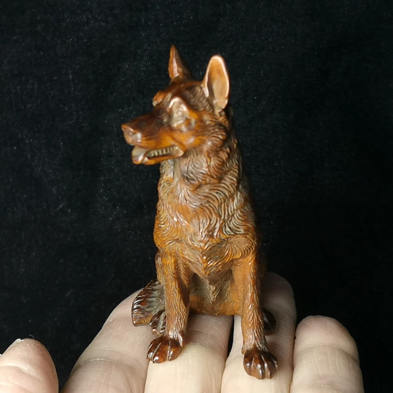 H 8 CM Chinese wood Boxwood Hand Carved Animal wolf dog Figure Statue desk Decoration gift Collection