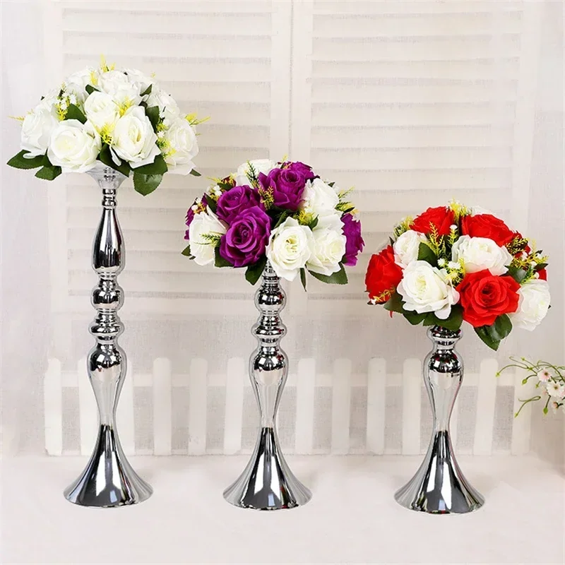 White Golden Silver Candle Metal Candlestick Flower Stand Vase Table Centerpiece Event Flower Rack Road Lead Wedding Decor Altar