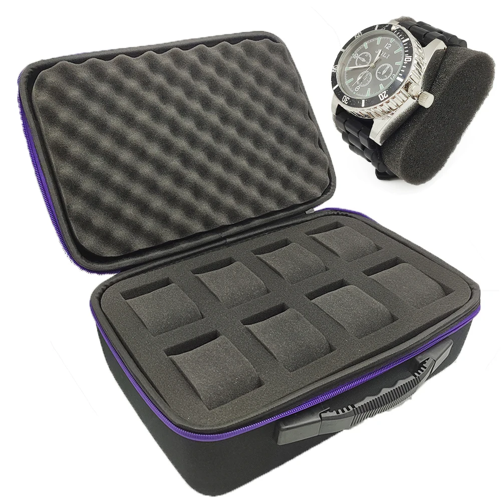 

8 Slot Watch Storage Box Shockproof Watch Carry Case Organizer Protective Canvas EVA Hard Shell Zipper Watch Storage Case