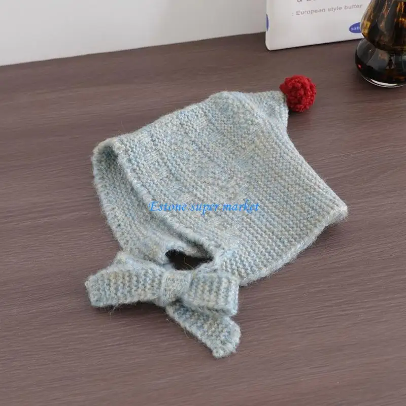 

090B Baby Knit Ear Flap Hat Adjustable Tie Closure Soft Yarn Winter Caps for Infant